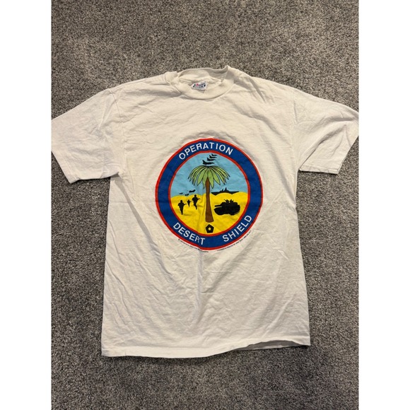 Vintage 1990 Operation Desert Shield T Shirt Hanes Beefy Tee Military L - Picture 1 of 10